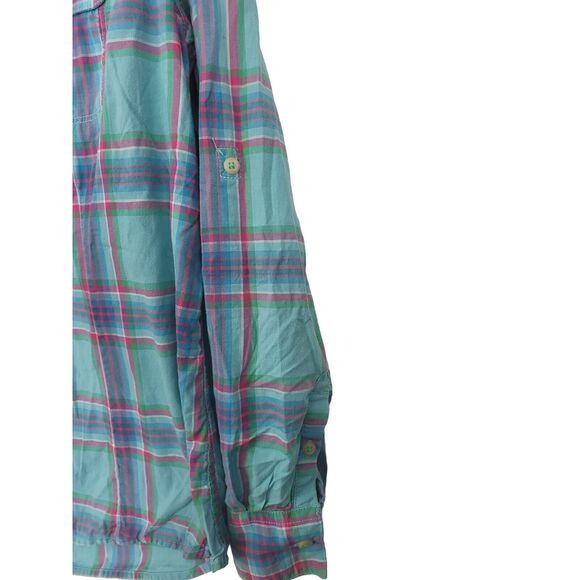 The North Face Plaid Button Front Shirt Large Womens Blue Pink Long Sleeve Roll - Picture 2 of 6